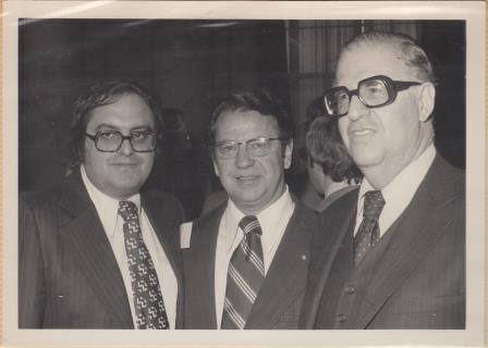 1975.04.00: At the US Senate Building. Leon Charney, Vance Hartke, Abba Eban