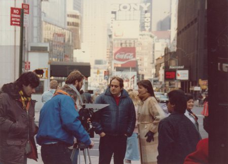 Behind the scene, Leon Charney, Actress Liliana Komorowski at Time Square, 1987.12.26