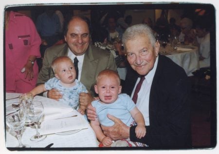 2000: Sara’s Birthday. Leon Charney holding Nati, Ezer Weizman holding Mickey