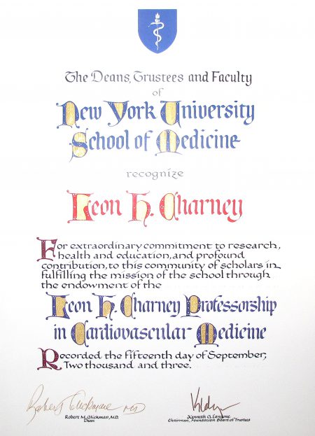 Honorary Professorship from NYU School of Medicine