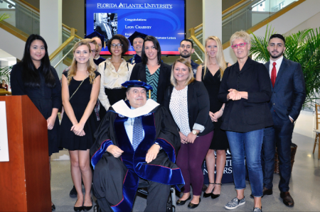 2015.12.21 FAU Commencement Ceremony, Special Event, Leon with group of diplomacy students